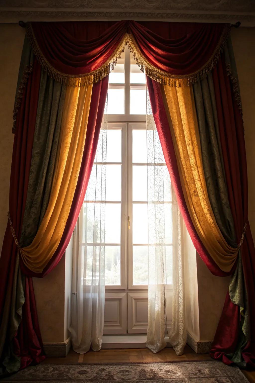 Statement drapes frame windows and add a touch of elegance and boldness.