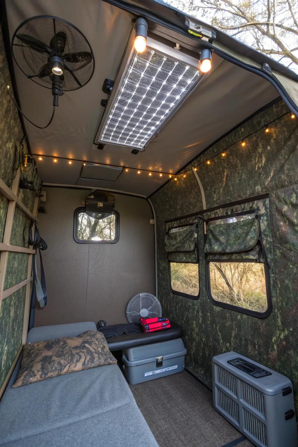 Solar power provides practical and sustainable energy solutions for your deer blind.