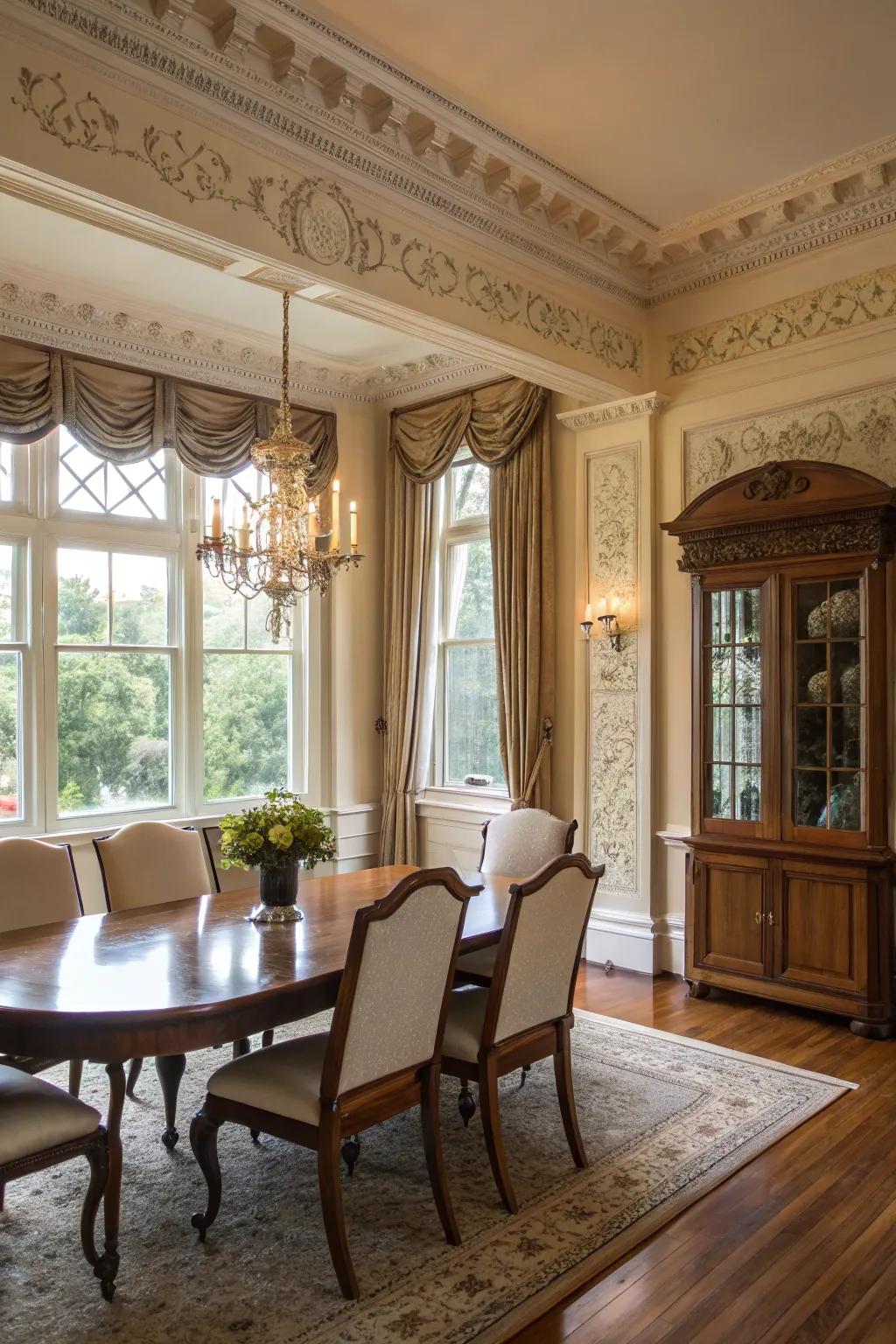 Architectural details amplify the sophistication of your dining room windows.