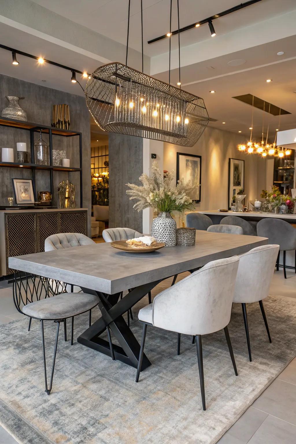 Dove hue finish conveys a contemporary chic aesthetic.