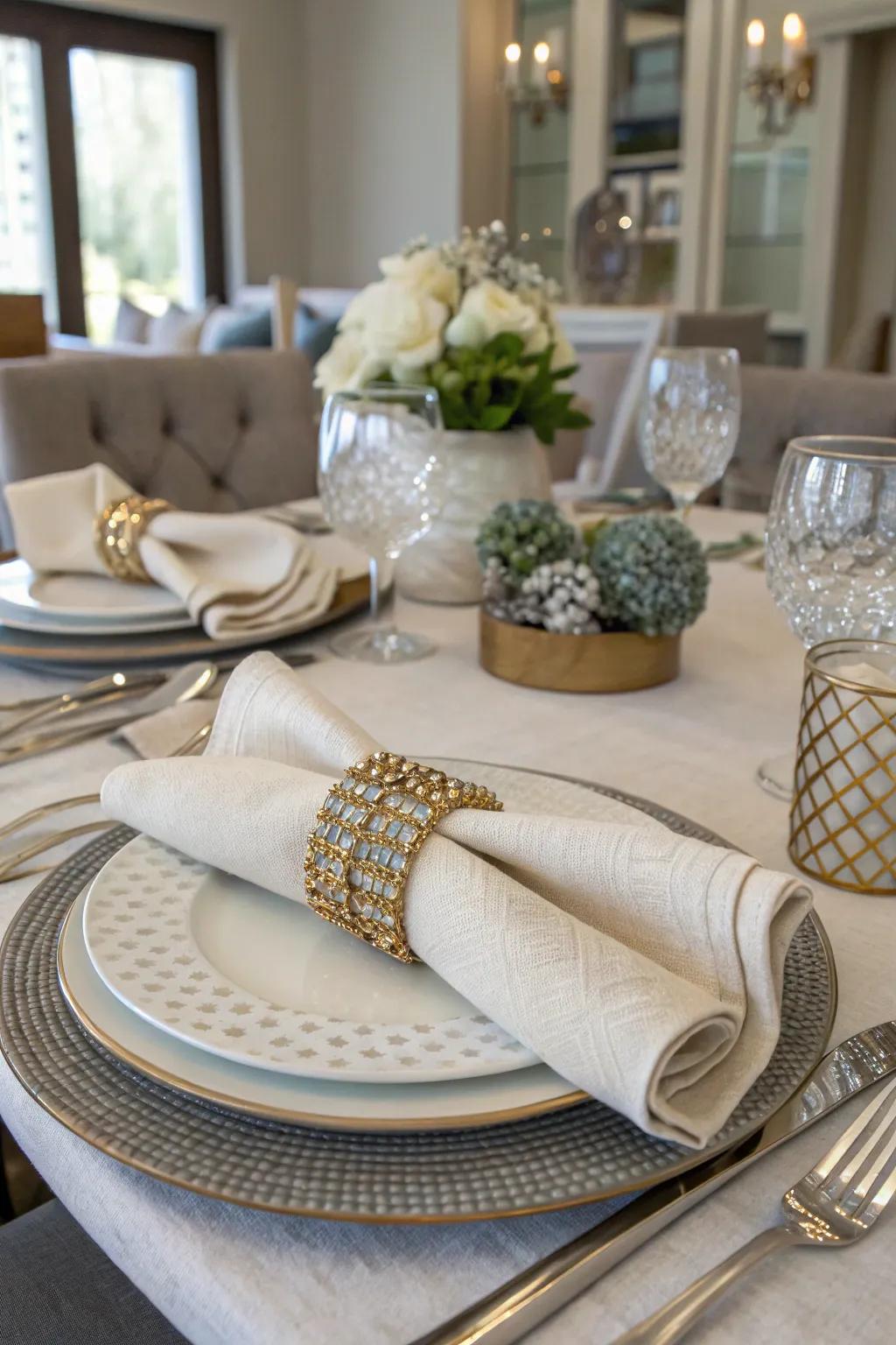 Exquisite napkin artistry bestows a sophisticated detail onto the table.