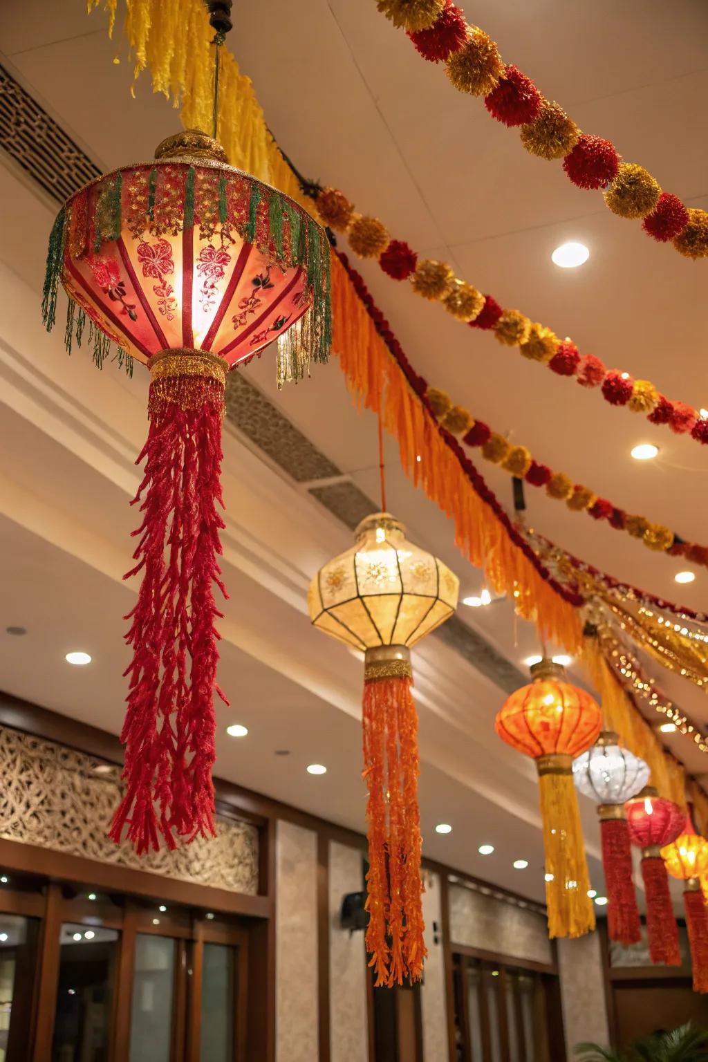 Suspended elements introduce visual intrigue and dimension.