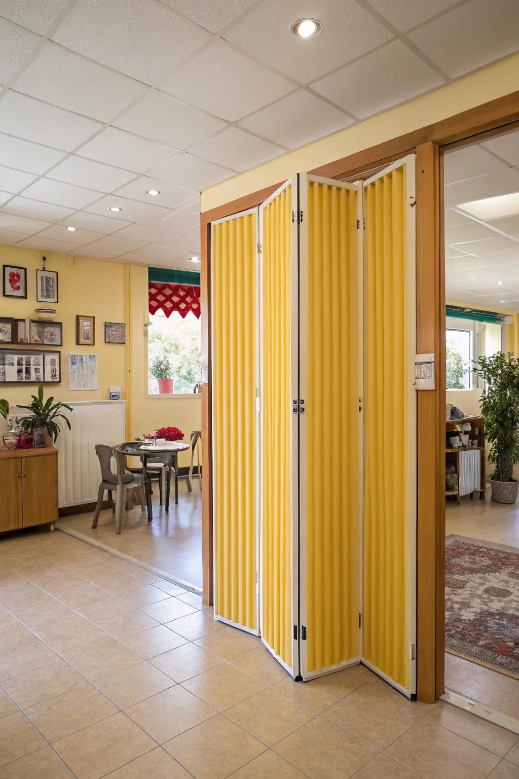 Inject versatility by utilizing accordion doors.