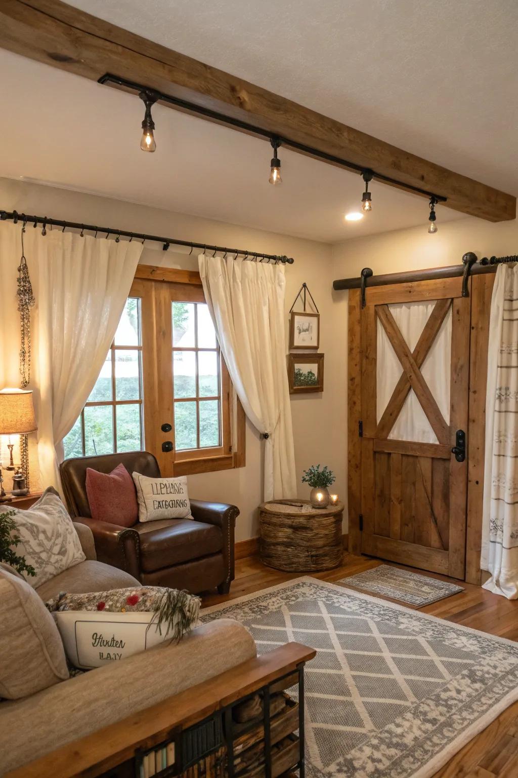 Wooden rods contribute a touch of rustic allure.