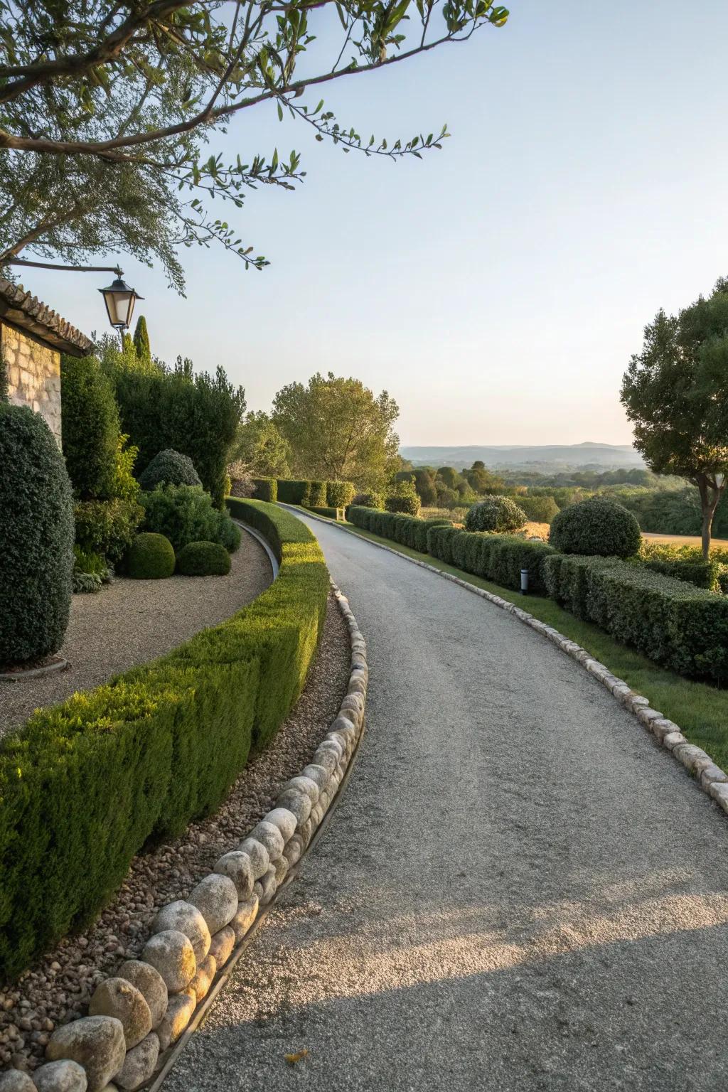 Driveway boundaries establish a refined and organized presentation.