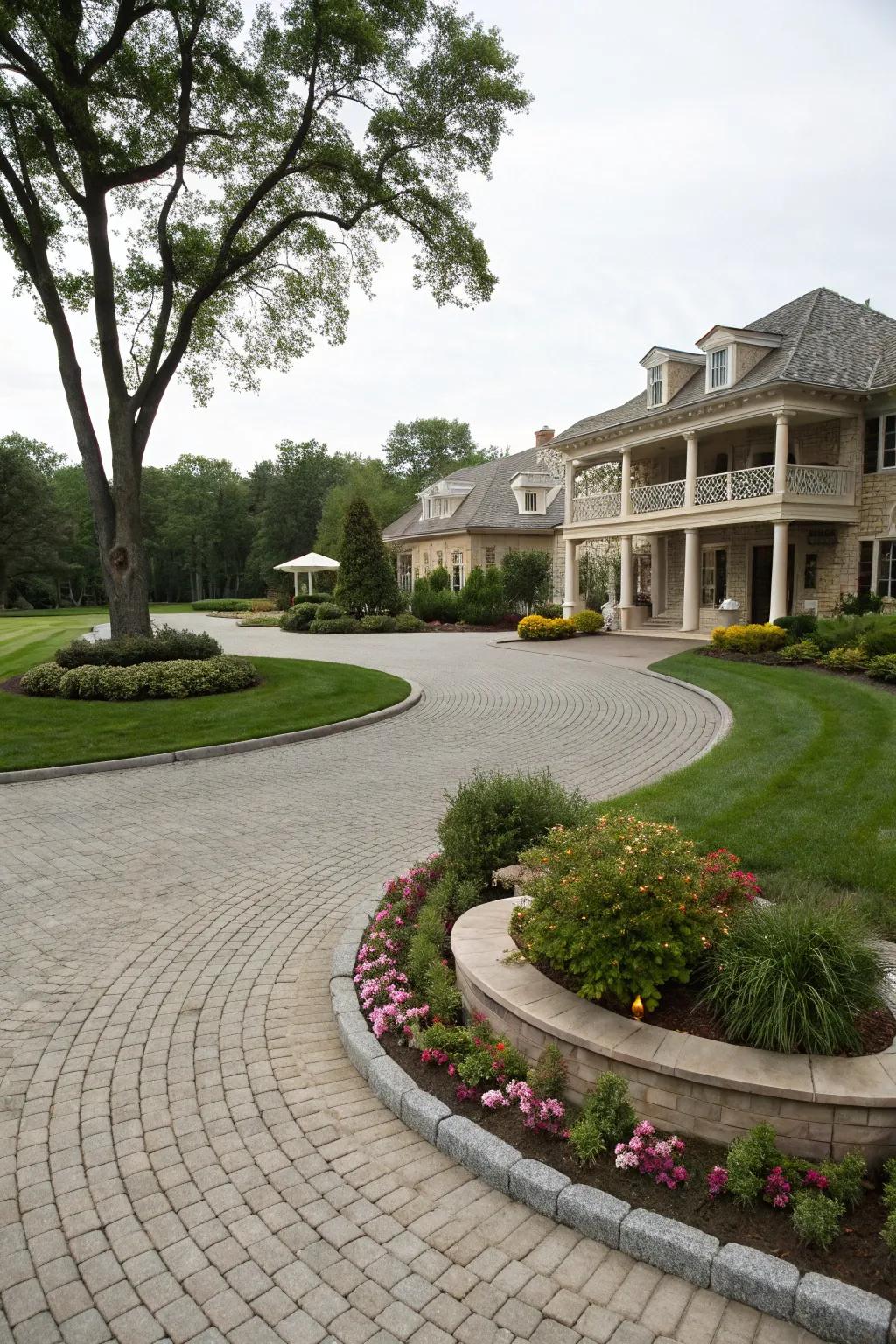 Round driveways impart grandeur and practicality.
