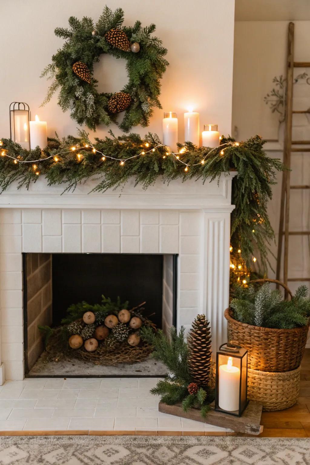 Celebrate the seasons with themed embellishments in your fireplace.