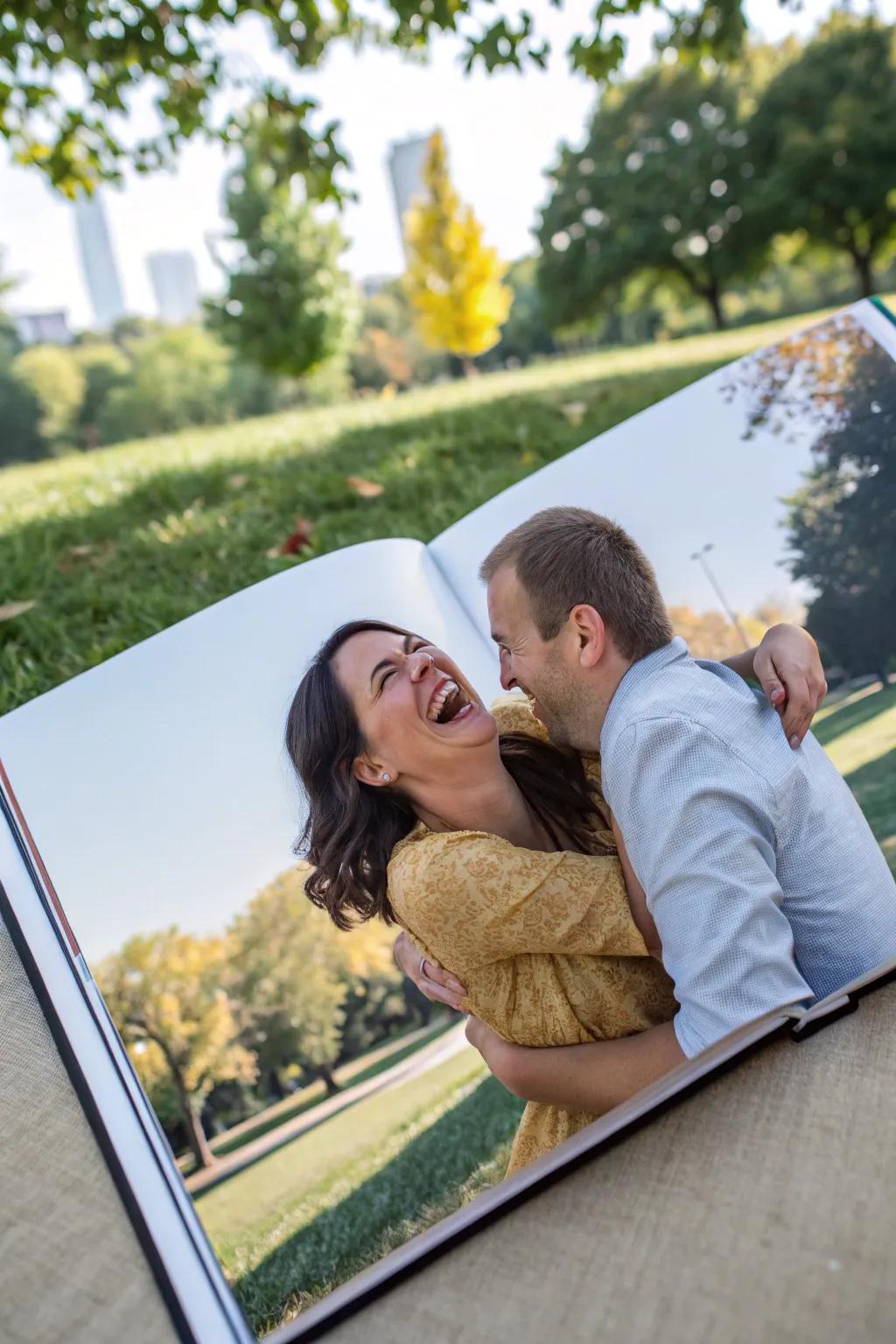 A playful expression captured in an engagement photo compilation.