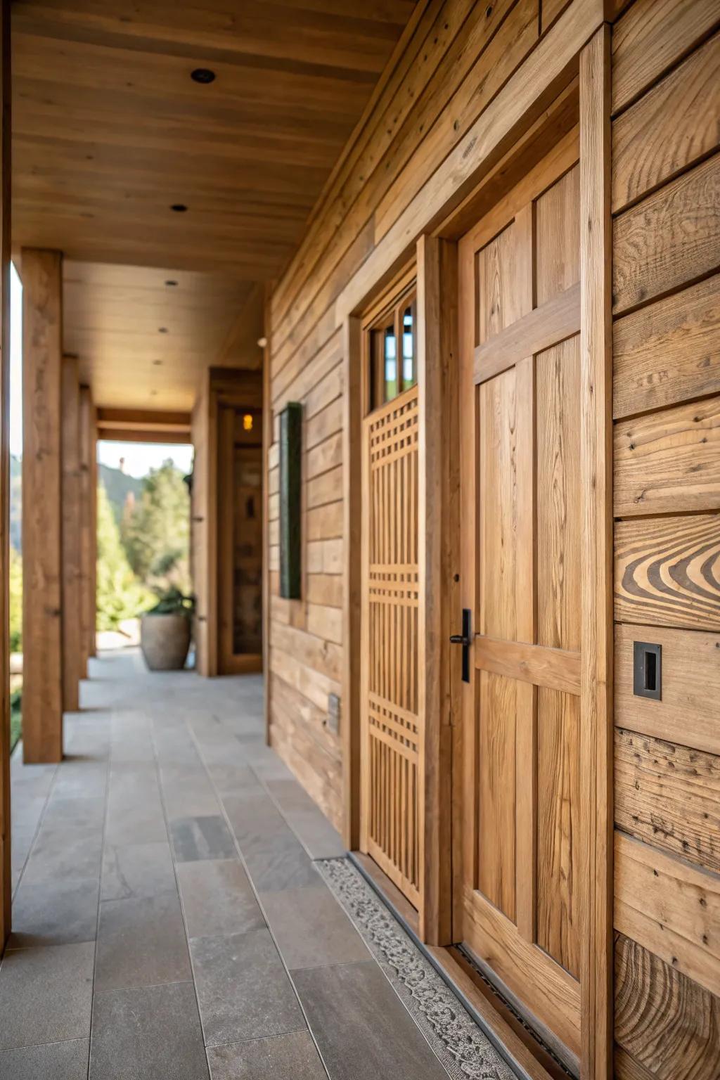 Timber wall finish brings warmth and natural beauty to your entrance.