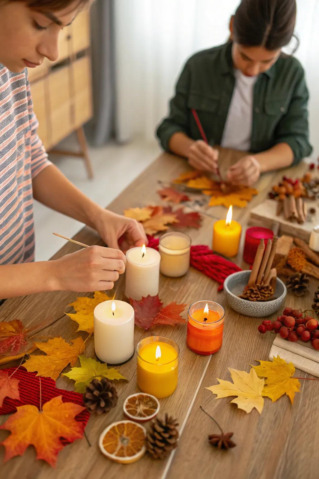 Visitors crafting their personal autumn-scented candles