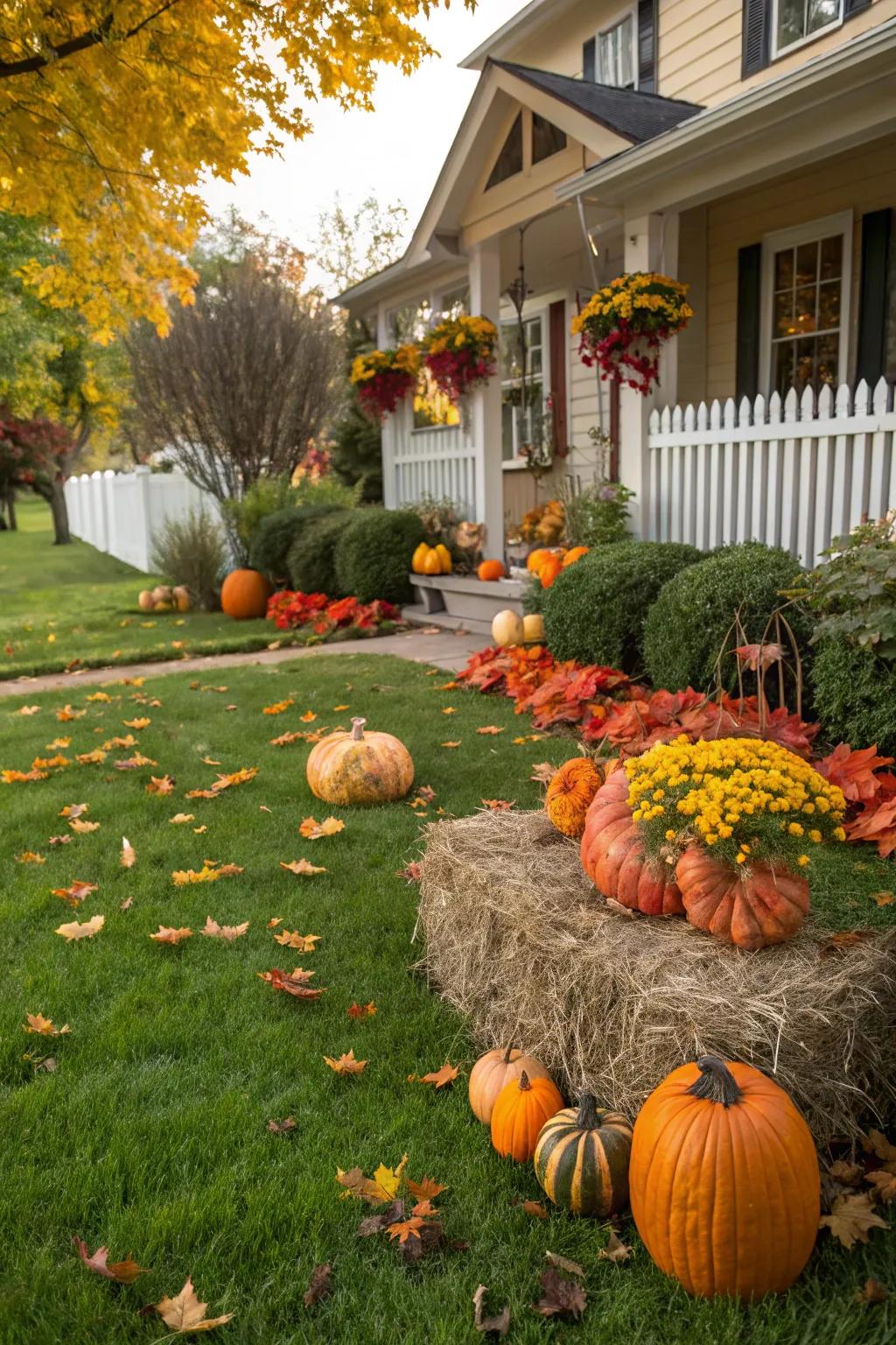 Maintain a manicured lawn as the perfect fall backdrop.