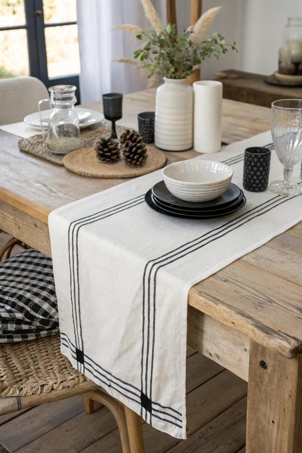 Single-toned adornments propose a refined, contemporary farmhouse aesthetic.