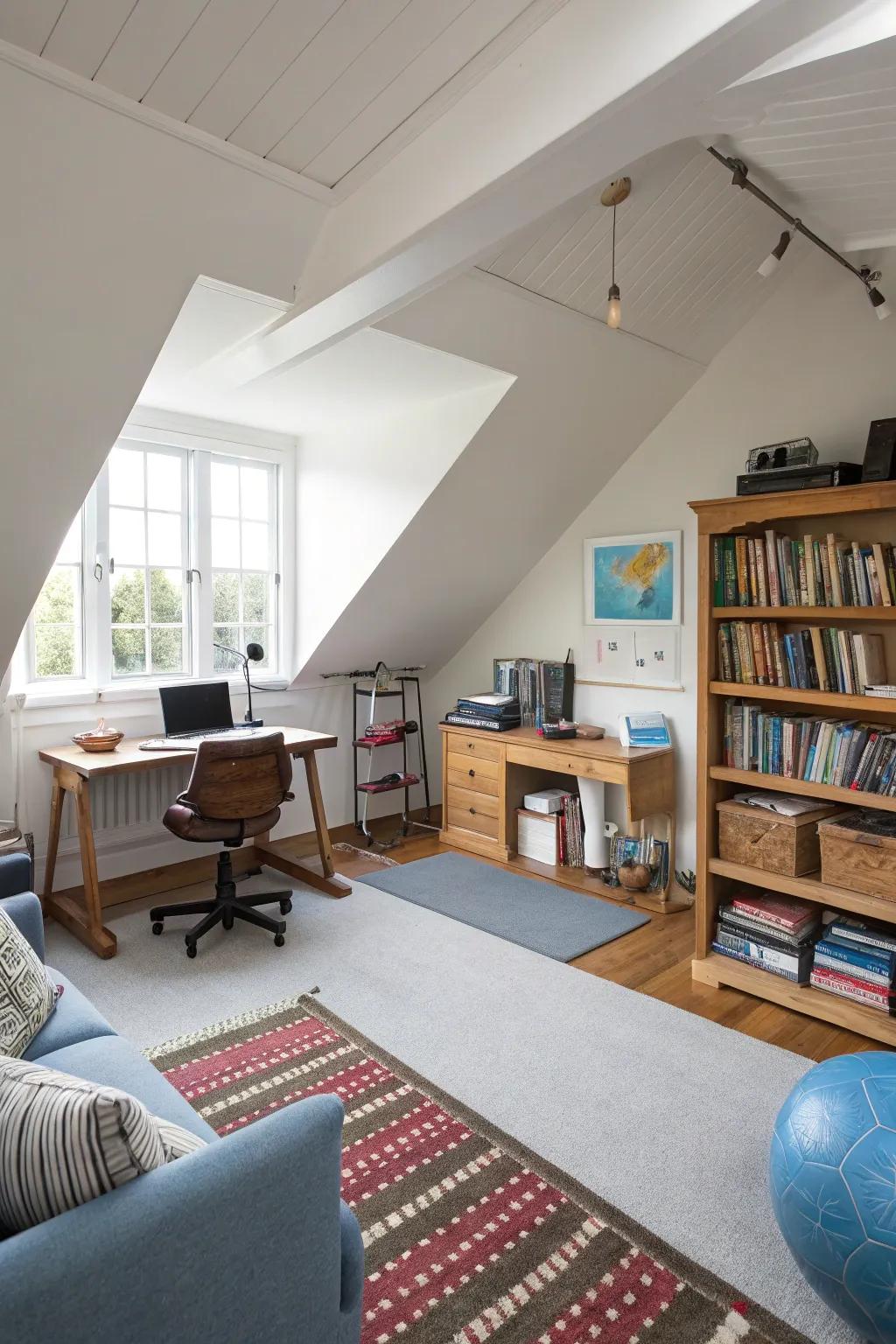 A versatile attic space catering to a spectrum of activities.