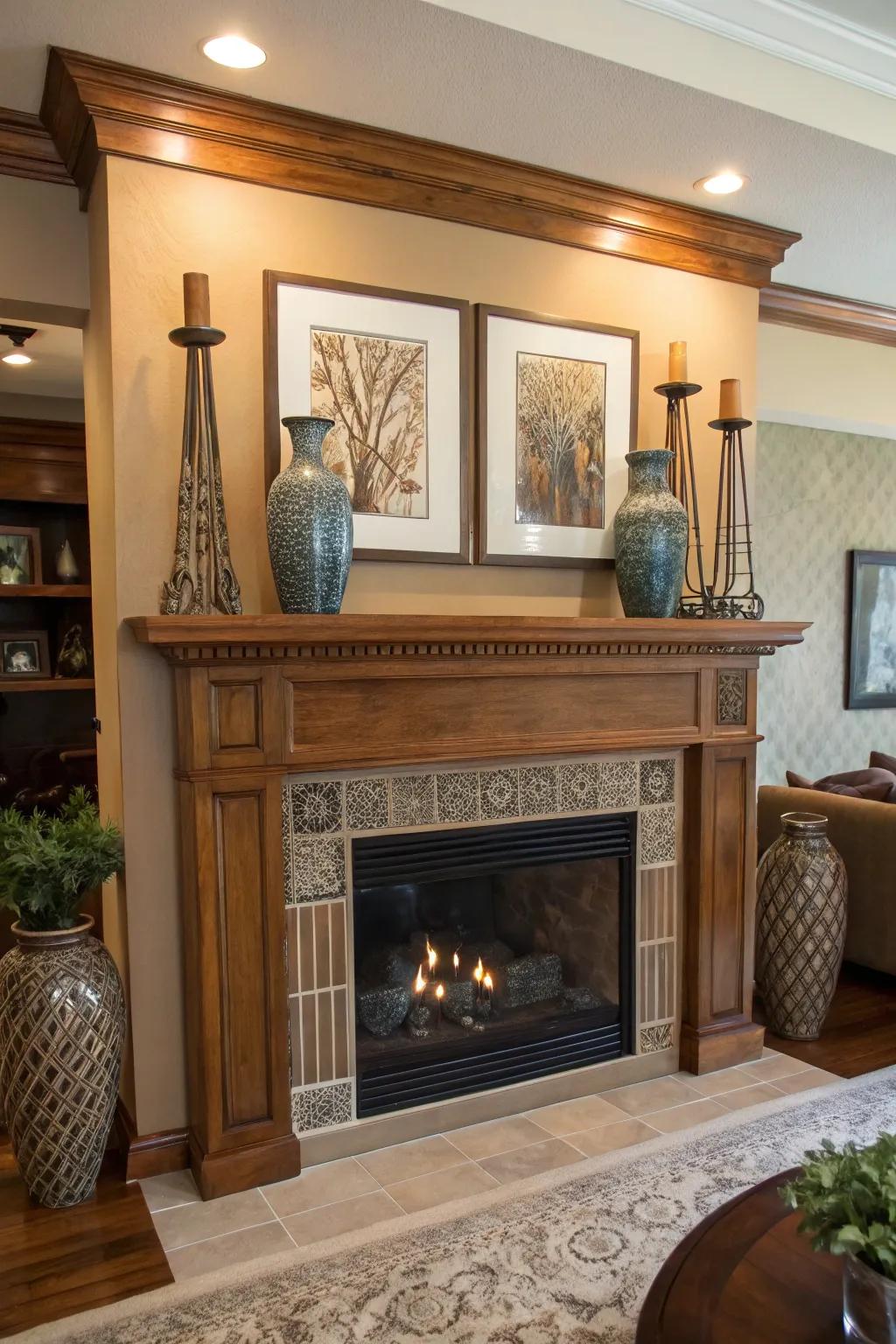 A fusion of styles presenting a distinctive variation to the mantel décor.