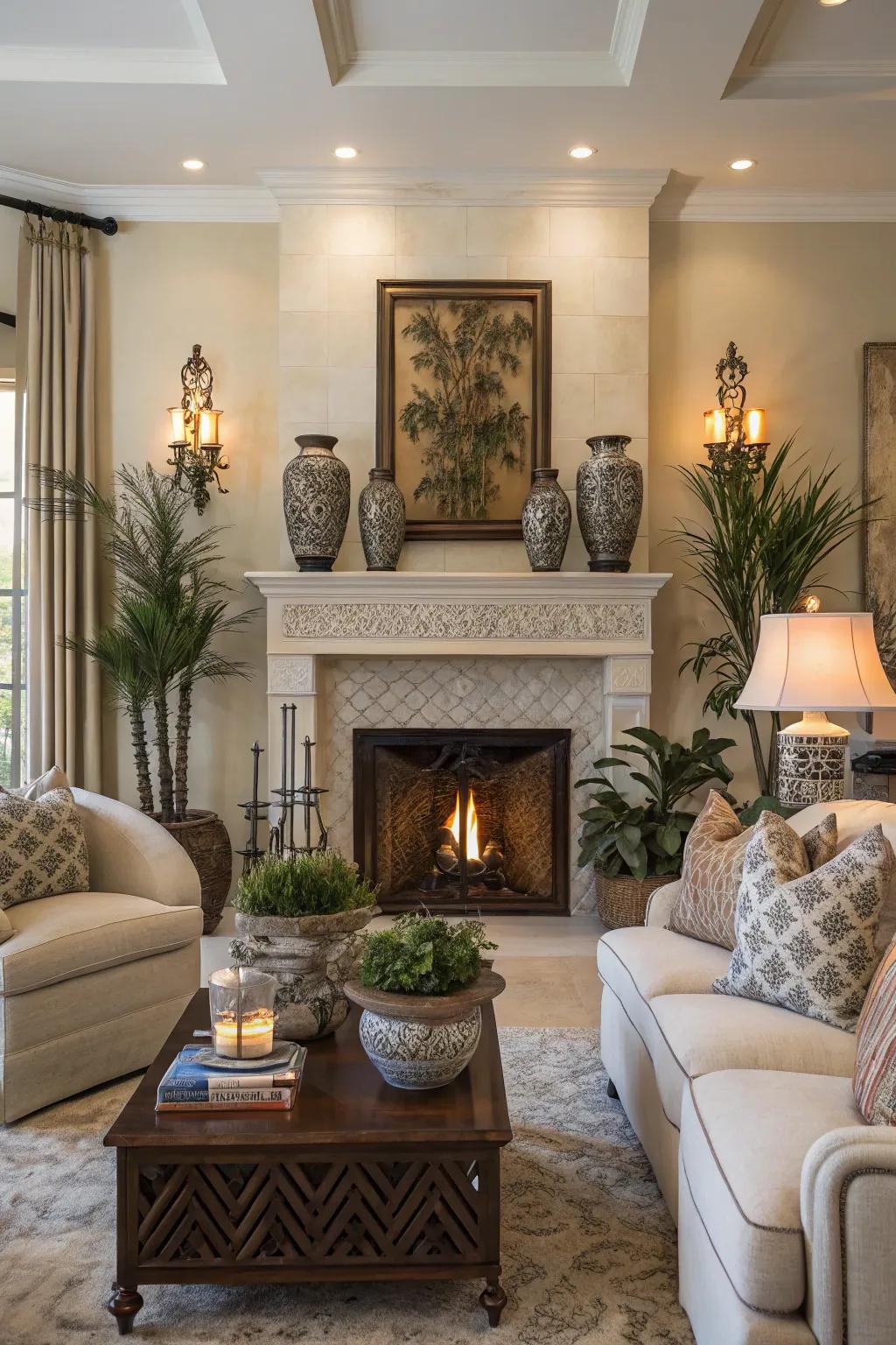 Accents can transform your fireplace into a unique centerpiece.