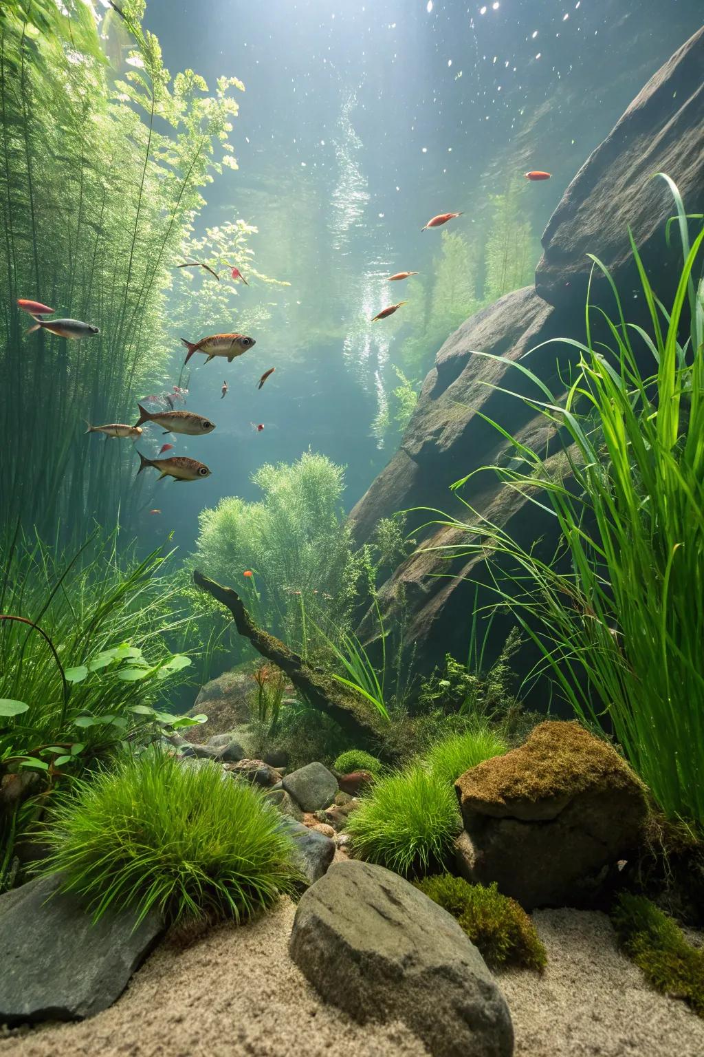 A biotope aquarium simulating a genuine habitat