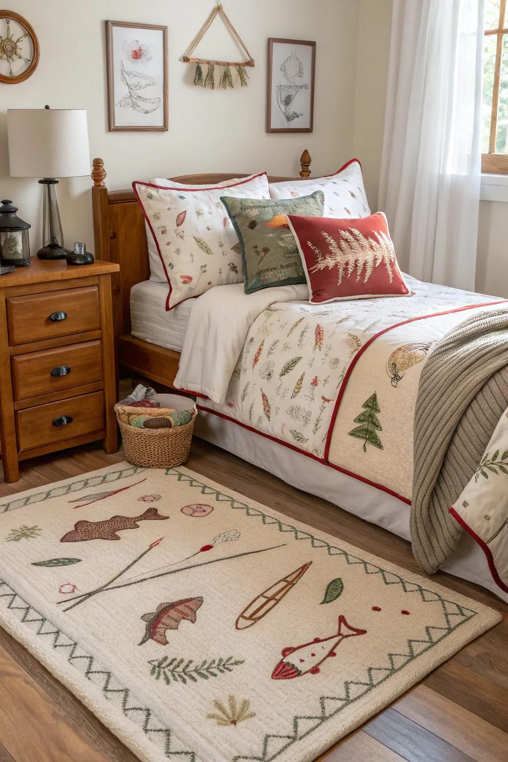 Gear-themed accessories unify the room’s theme.