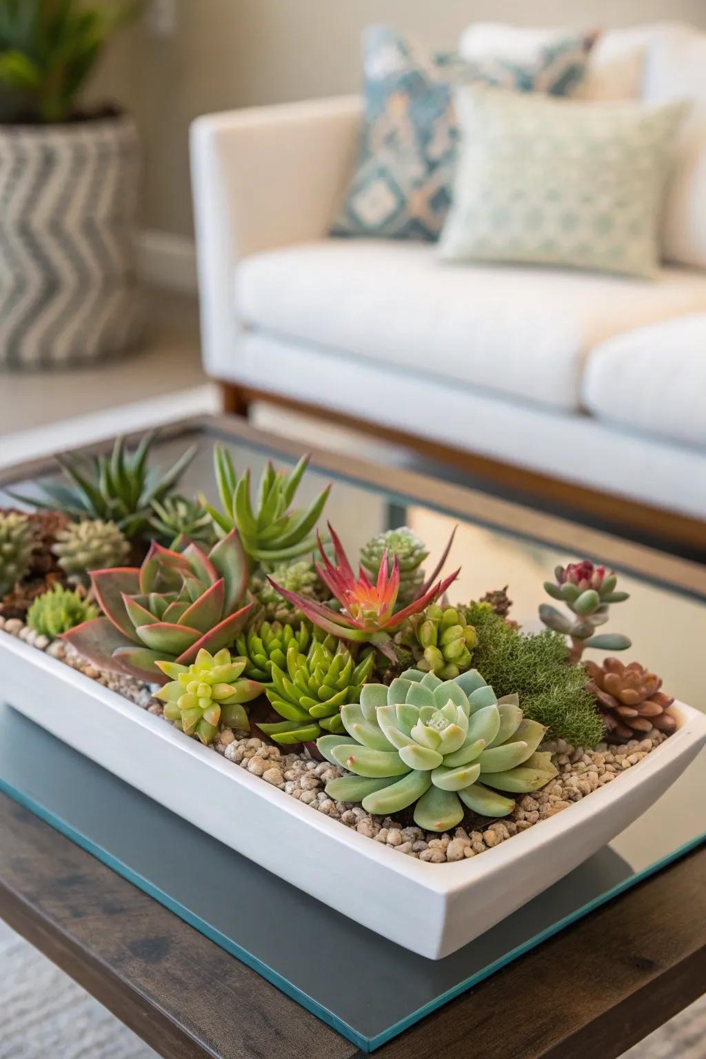 Succulents showcased in an imaginative and elegant manner.