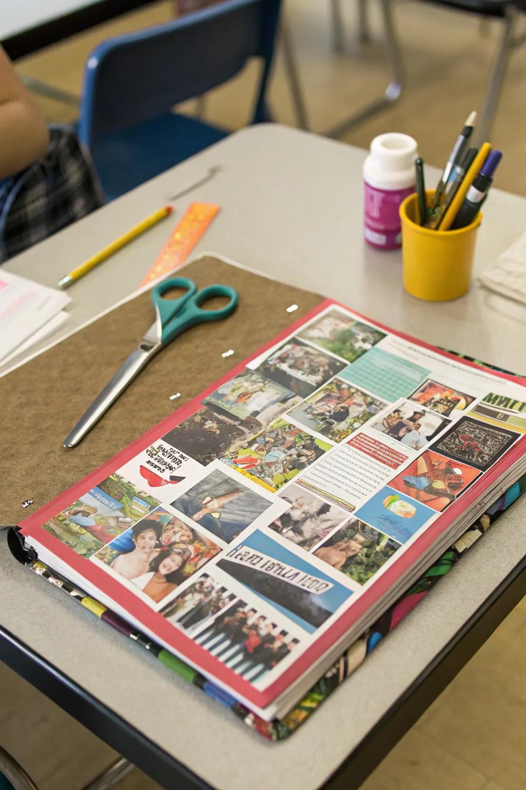 An assemblage of periodical segments introduces a dynamic and personal element.