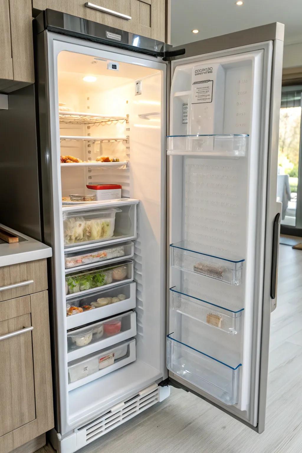 Adjustable shelves allow for flexible arrangements for different item sizes.