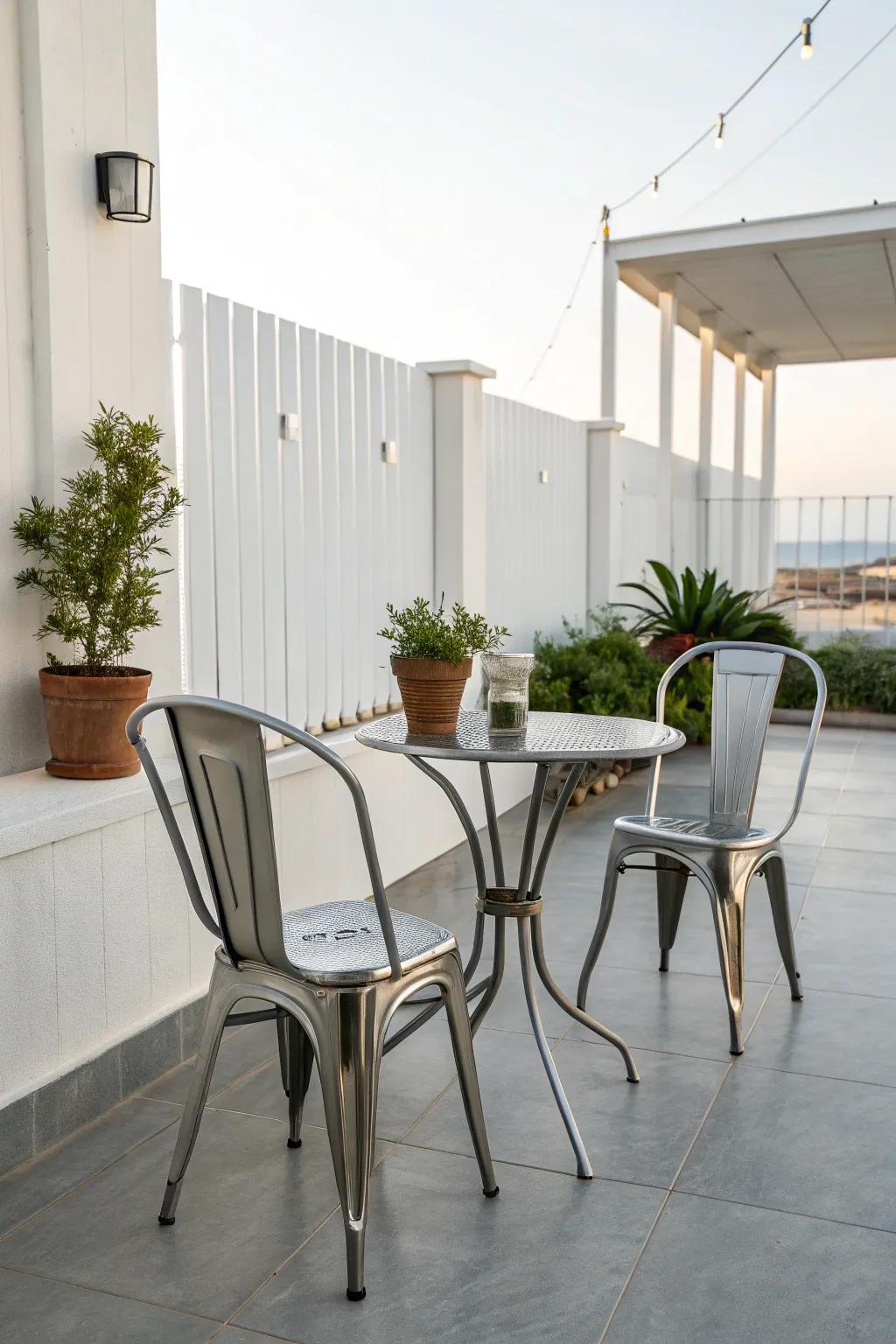 Metal furniture offers a chic and durable option for modern porches.