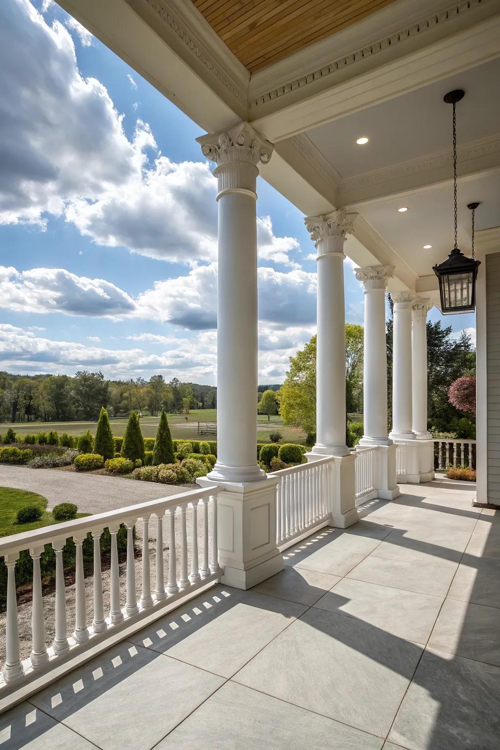 Grouped columns elevate symmetry and equilibrium on your porch.