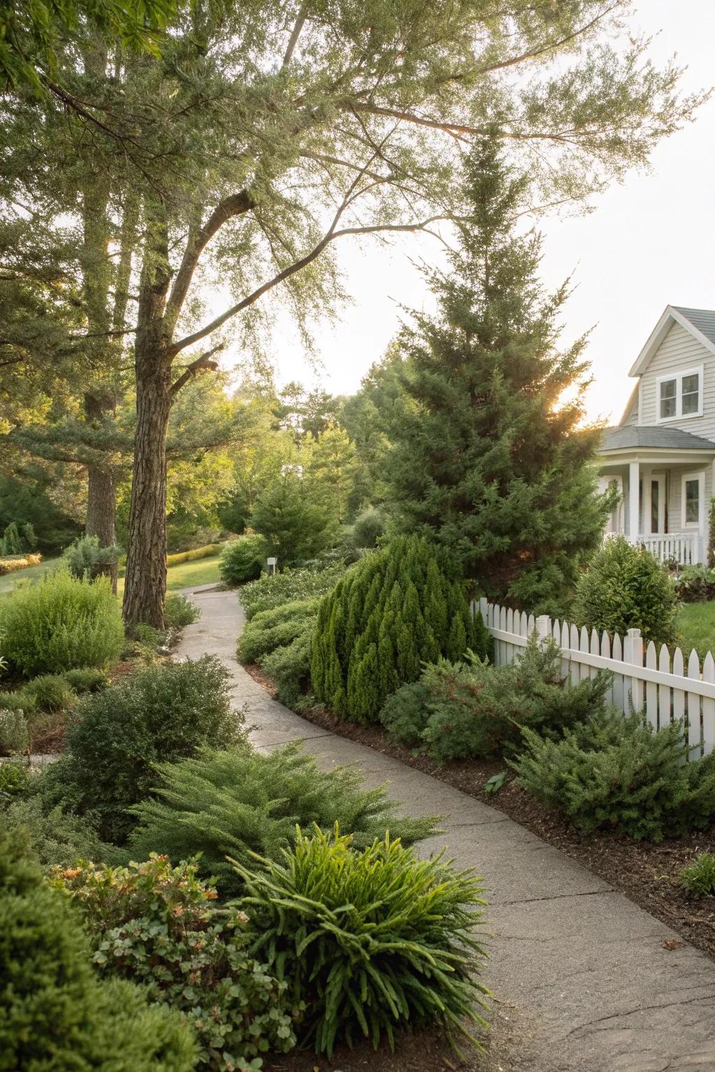 Naturalistic plantings create a serene and organic feel.