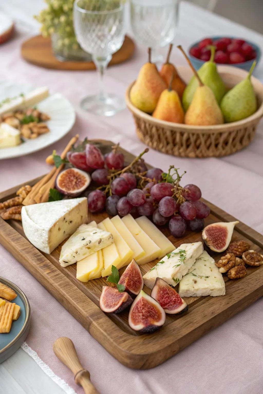 An elegant fruit and fromage board for a discerning palate.