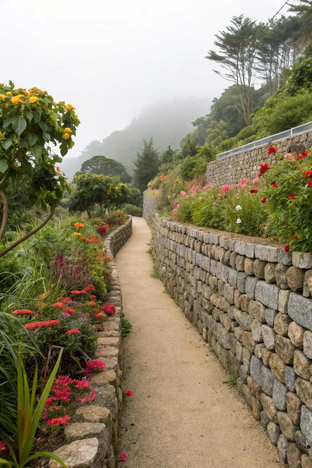 Guide the way with gabion-edged routes.