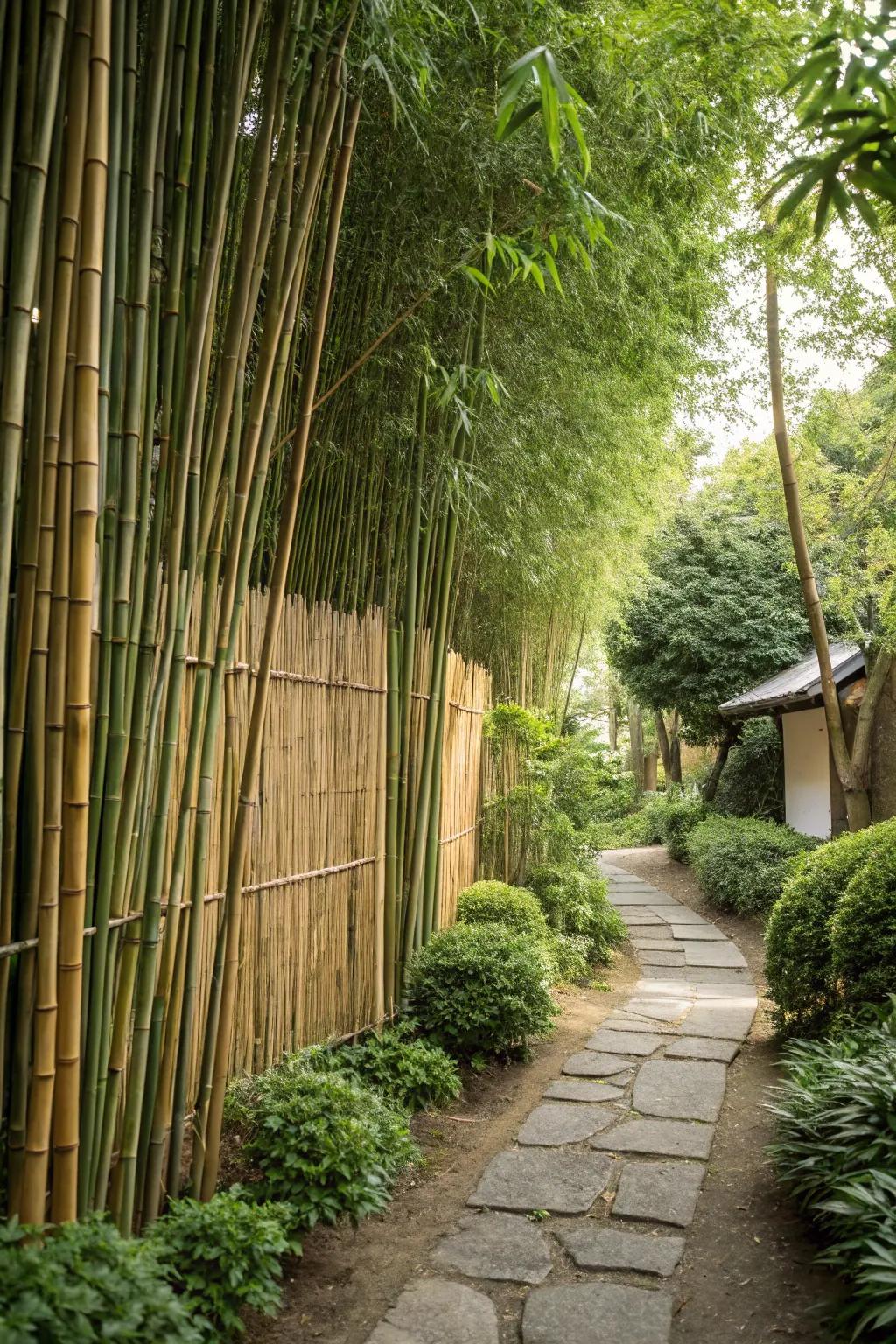 An exotic garden setting enhanced by the grace of bamboo.