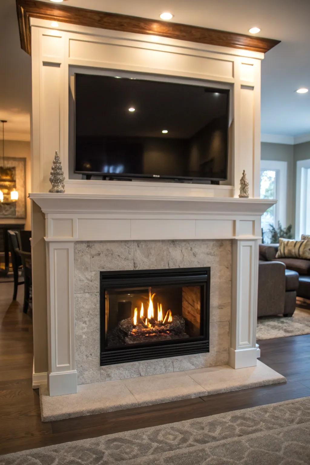 Warm fireplace with technology.