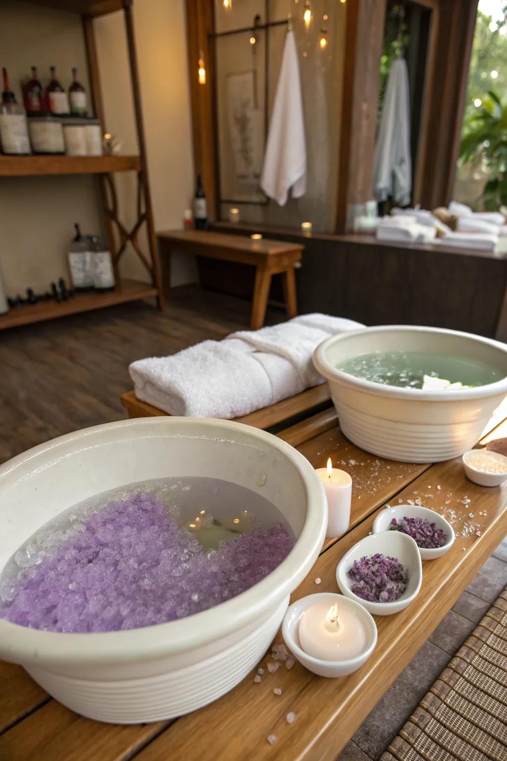 Foot cleansing zones for a serene spa feel.