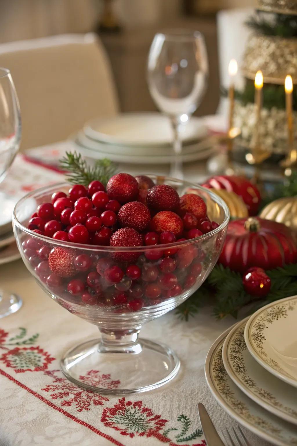 A quintessential berry and trinket amalgamation showcased within a crystal vessel.