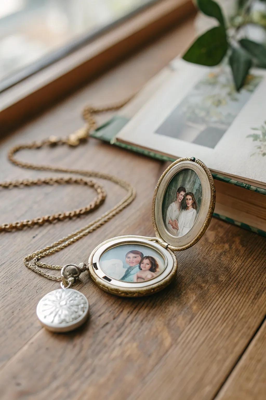 A keepsake pendant preserving a beloved family photo.