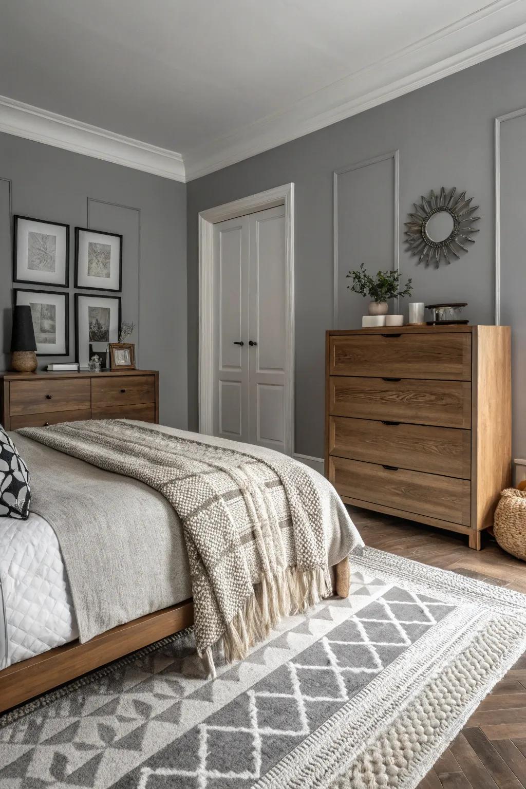 Through diverse textures, monochromatic classiness is attained.