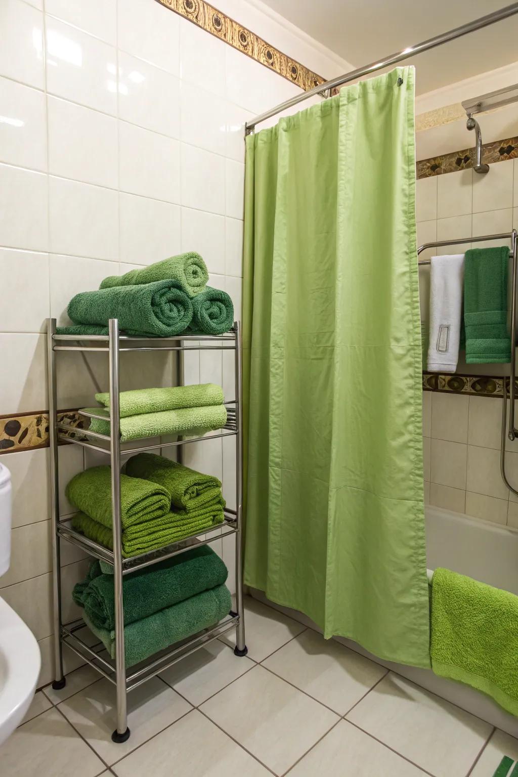A refreshing bathing area with a verdant theme.