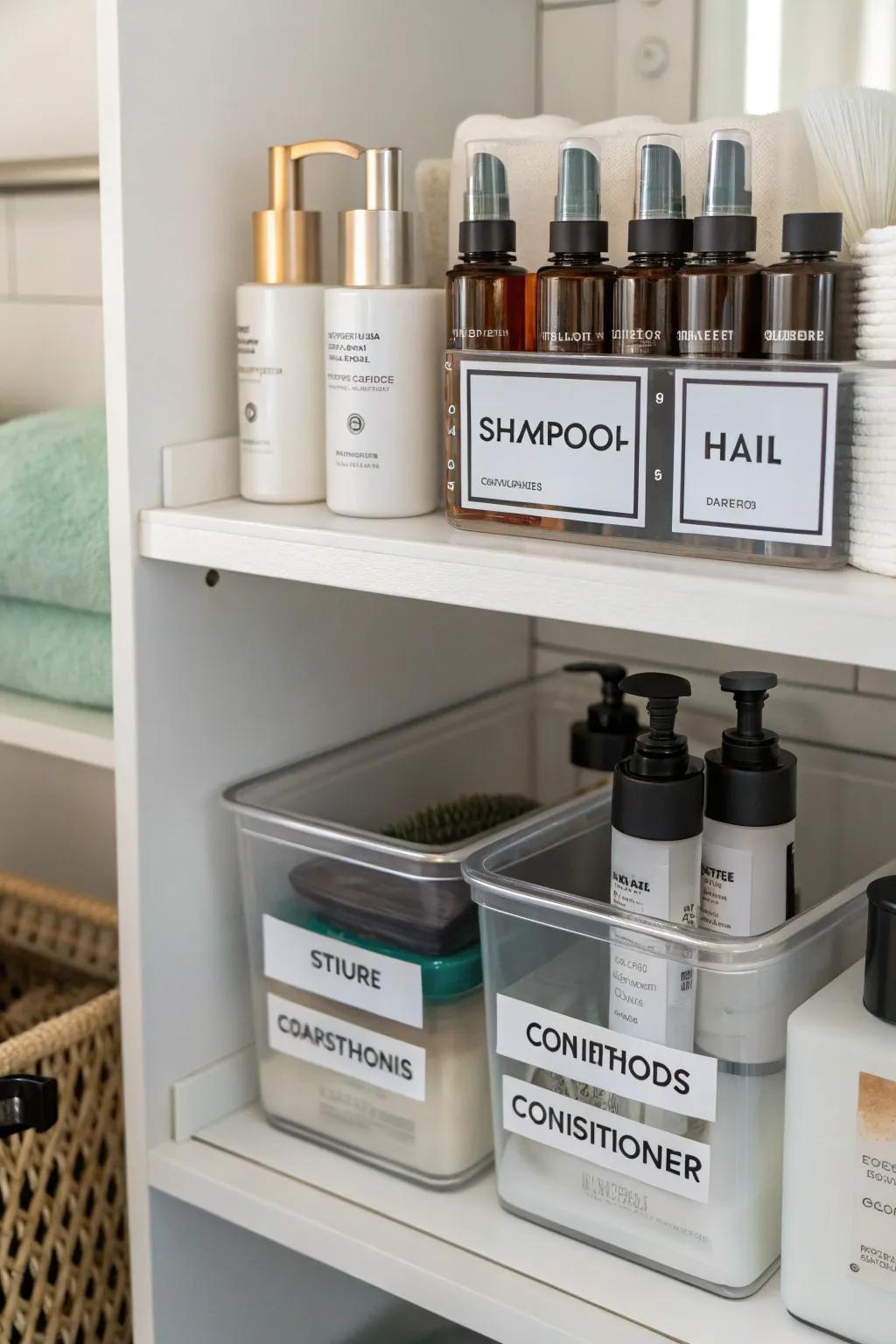 Effortless organization by using clearly labeled storage containers.