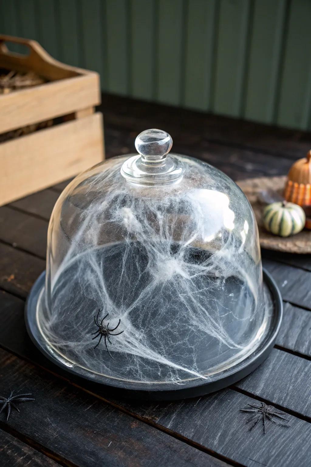 Spider webs inside a dome generate an eerie impact.