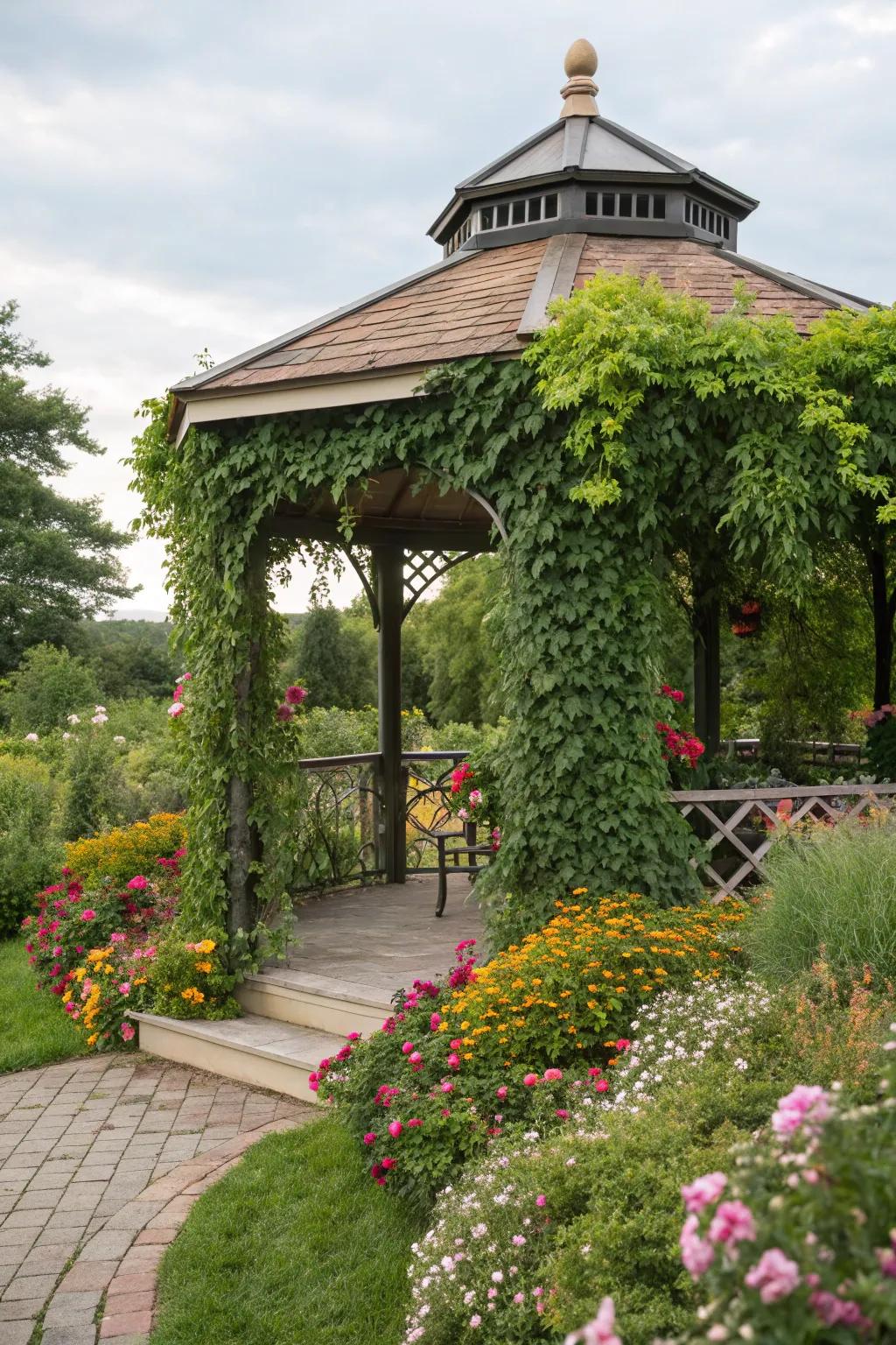 Incorporate your gazebo fluidly with garden constituents.