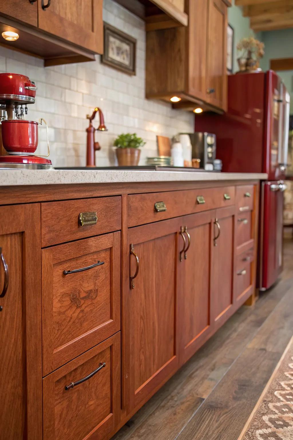 Ancient copper lengths enhance the warmth of cherry wood.