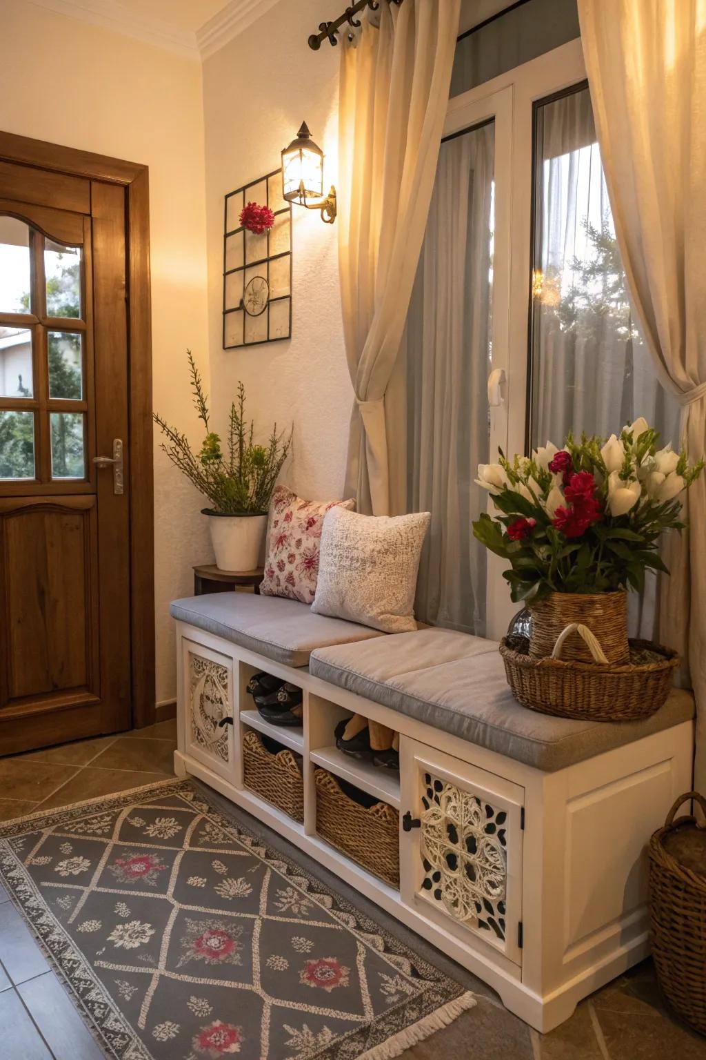 Footwear storage benches provide dual functionality for entryways.