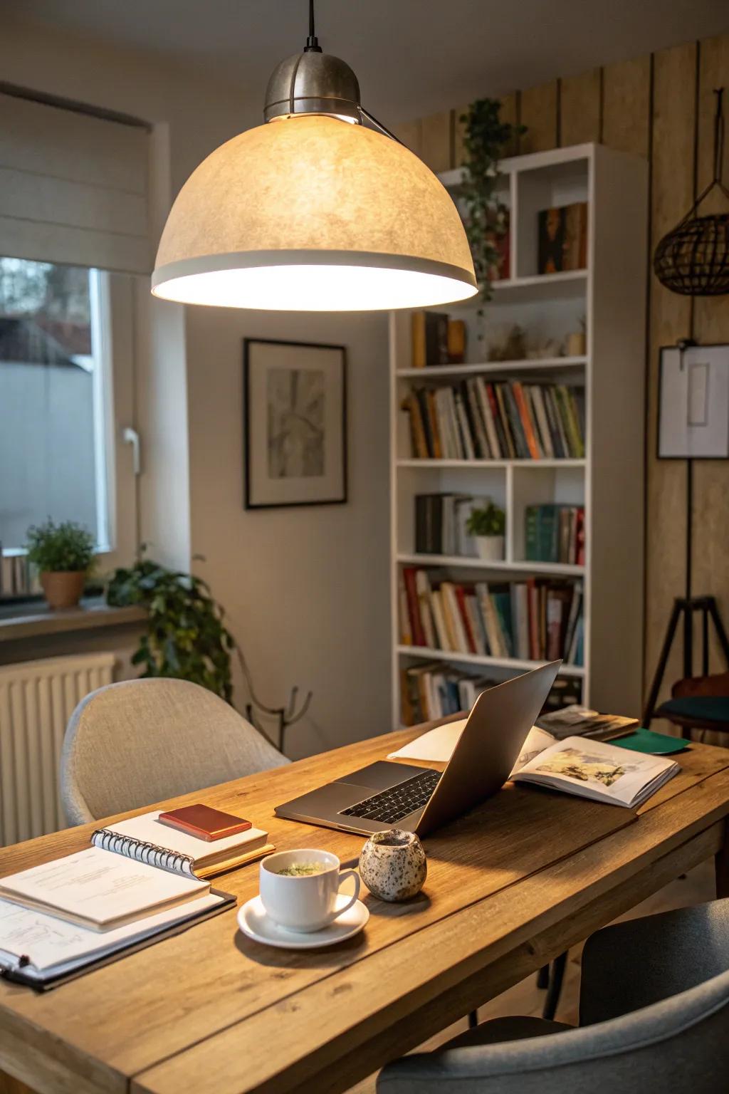 A striking light component has the ability to elevate the style of your home office.