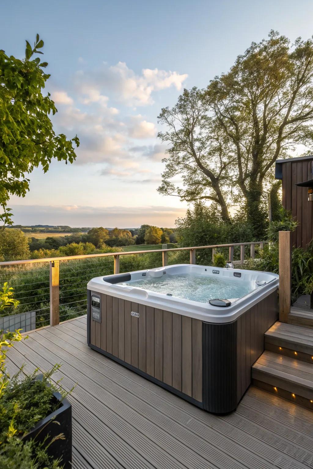 Combine flair and robustness with varied materials for your hot tub deck.