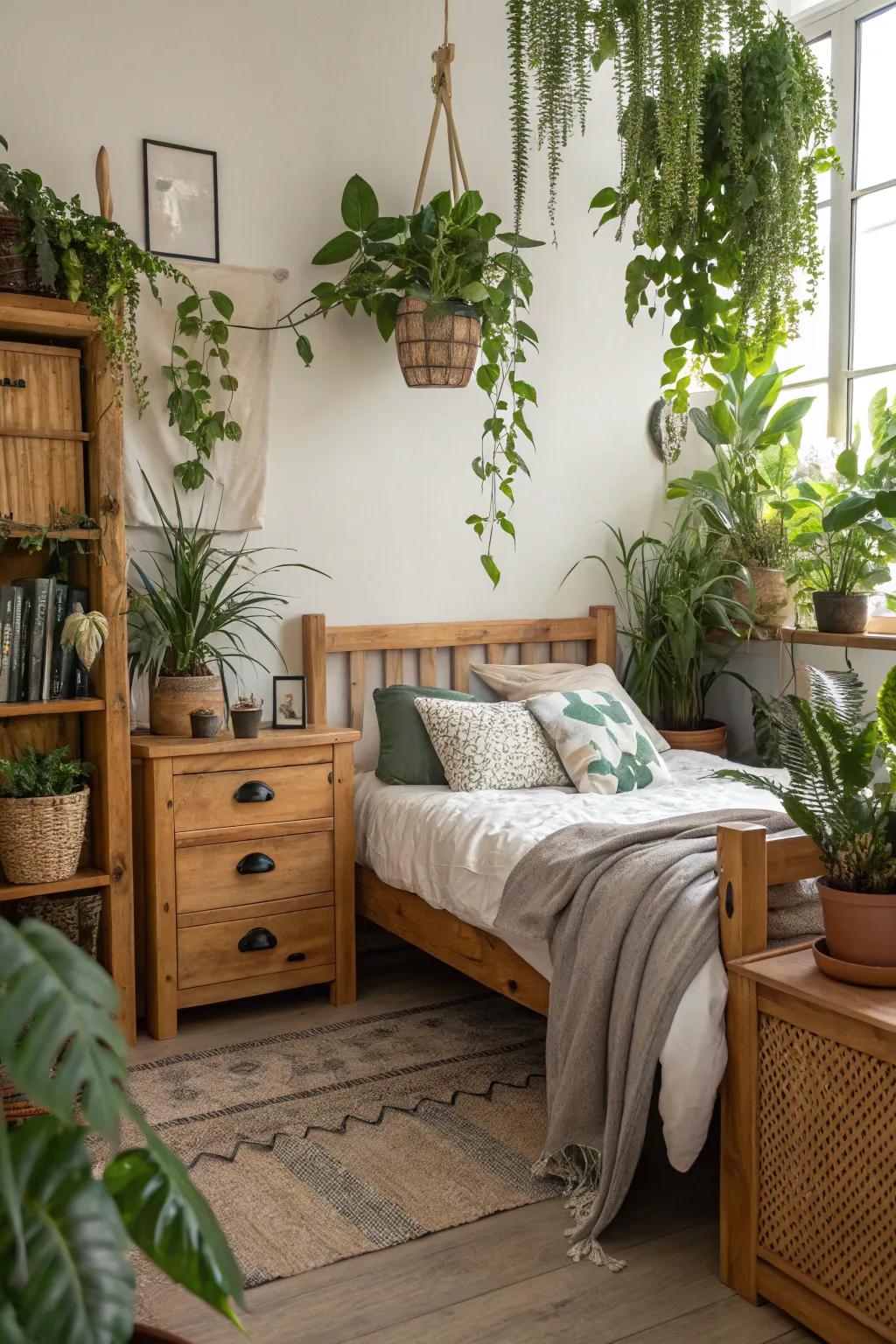 Natural elements such as plants contribute a refreshing element.