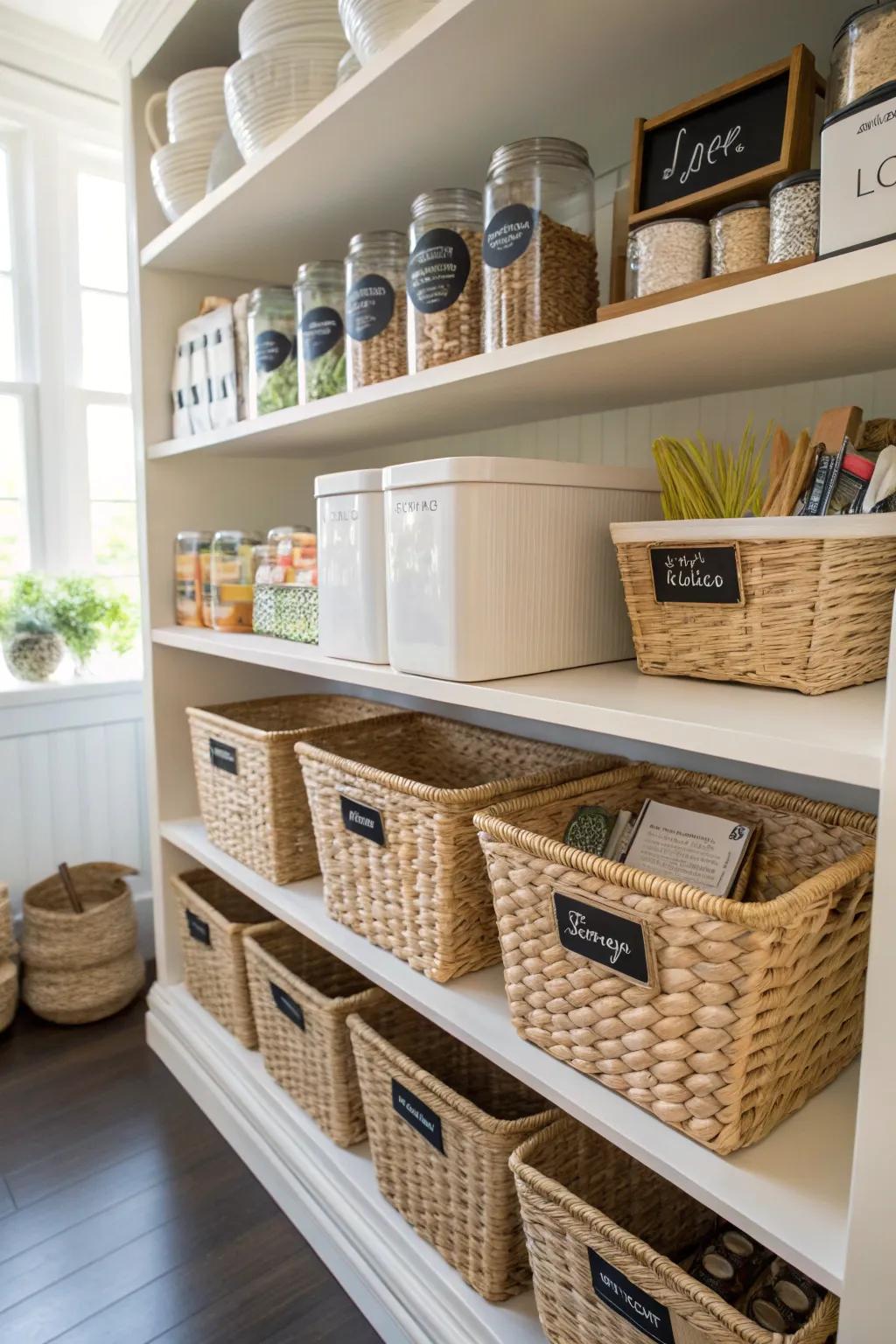 Baskets impart arrangement and panache to culinary area larders.