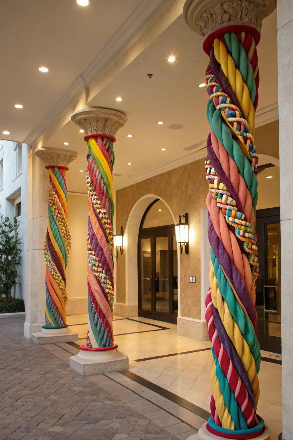 Craft a grand entrance with intertwined ribbon columns.