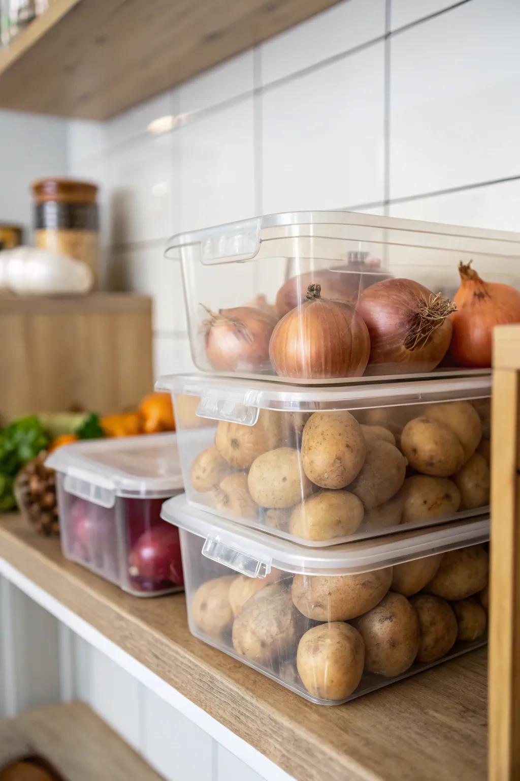 Transparent receptacles offer a refined and orderly method for showcasing your produce.