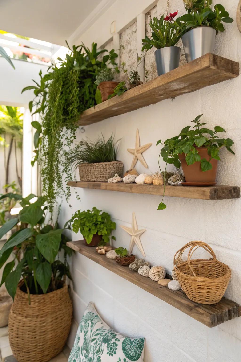 Enrich your dwelling with an organic influence through the implementation of plant-filled in-wall shelves.