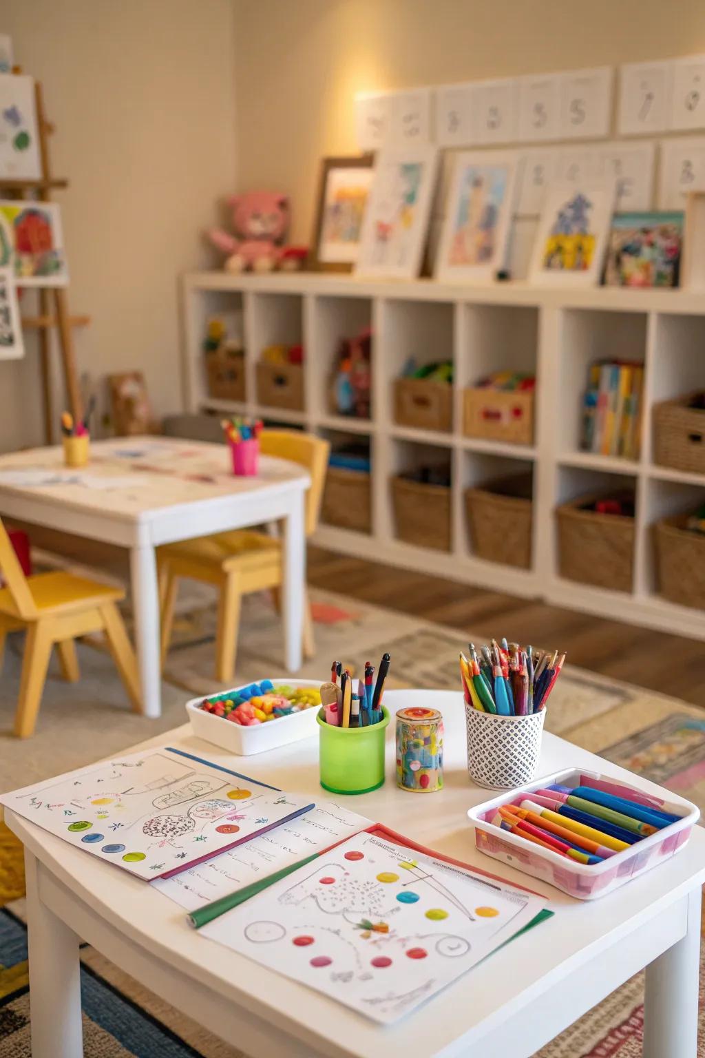 An imaginative corner fosters artistic exploration.