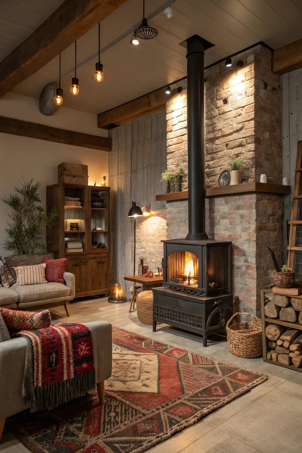 A comforting fireplace serves as the heart of the home.